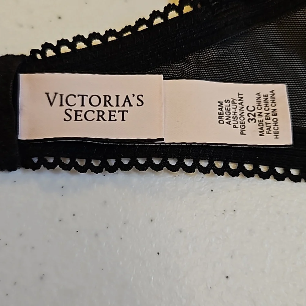 VICTORIA'S SECRET BRA DREAM ANGELS PUSH-UP 32C BLACK TAN NWOT lace